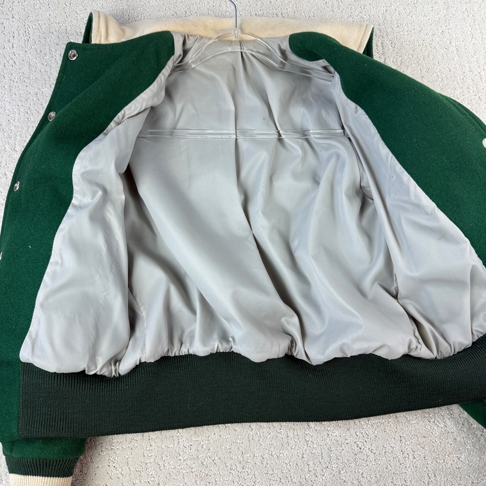 TM Athletics Varsity Jacket Womens 34 Green 1987 Letterman Bulldog Zip Hood - Picture 8 of 12